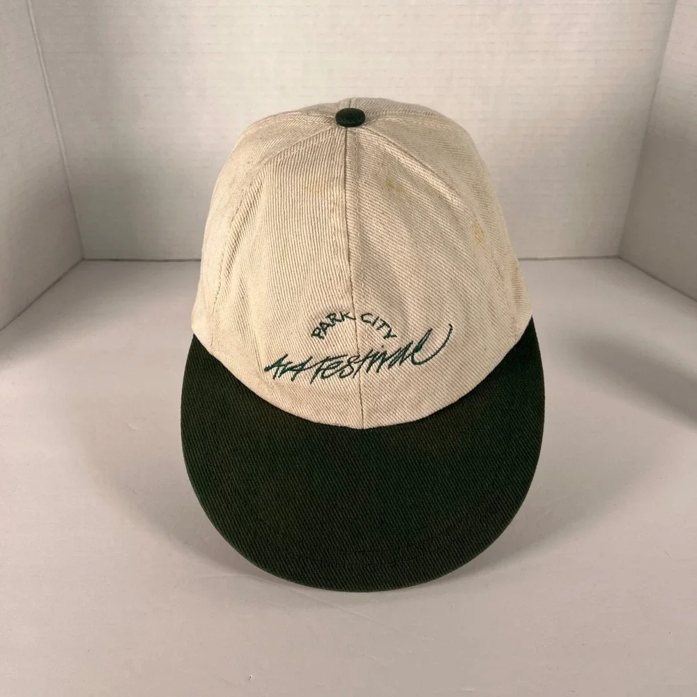 Park‎ City Hats Outdoor Festival Cap Beige Green Adjustable Strap Eco Fibre VTG